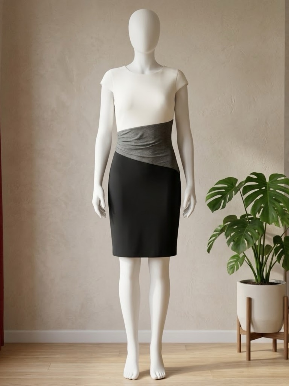 Lauren Ralph Lauren White, Gray & Black Colorblock Pencil Skirt